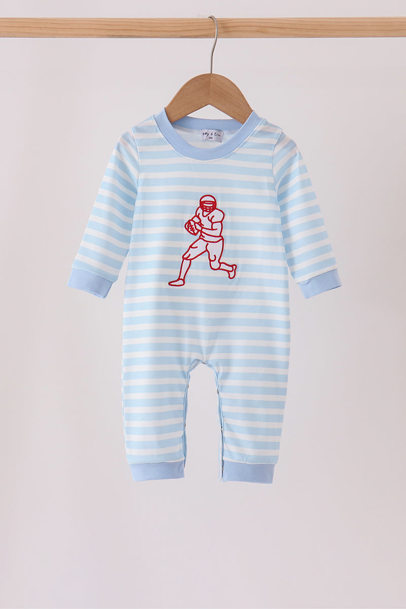 Blue Football Embroidery Stripe Romper - ARIA KIDS