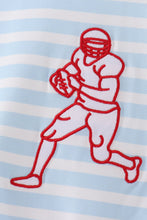 Blue Football Embroidery Stripe Romper - ARIA KIDS