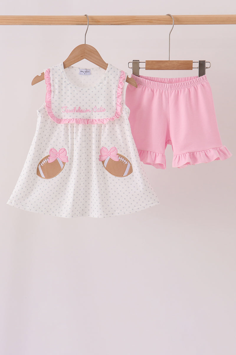 Pink Football Applique Ruffle Shorts Set - ARIA KIDS