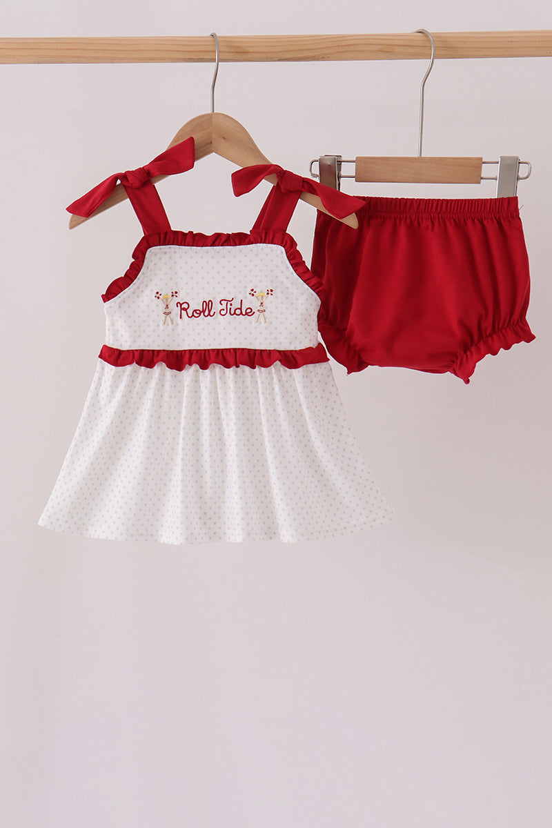 Red Alabama Roll Tide Embroidery Ruffle Bloomer Set - ARIA KIDS