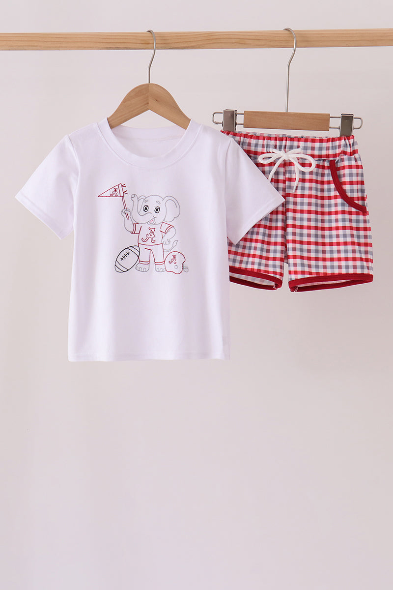 Red Alabama Roll Tide Embroidery Plaid Shorts Set - ARIA KIDS