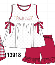 Red Alabama Roll Tide Embroidery Ruffle Shorts Set