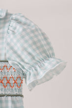 Sage pumpkin smocked gingham bubble