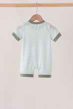 Sage pumpkin embroidery gingham romper