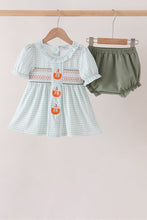 Sage pumpkin smocked gingham bloomer set