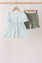 Sage pumpkin smocked gingham ruffle shorts set