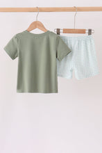 Sage pumpkin embroidery gingham shorts set - ARIA KIDS
