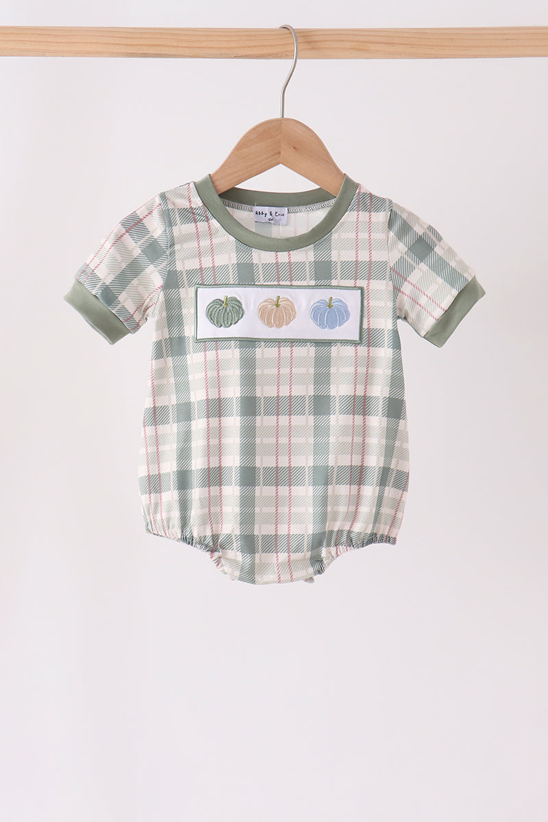 Green Pumpkin Embroidery Plaid Bubble - ARIA KIDS