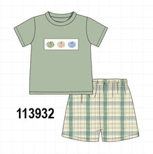 Green Pumpkin Embroidery Plaid Shorts Set