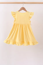 Mustard character embroidery ruffle dress