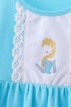 Blue character embroidery ruffle dress