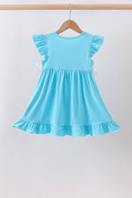 Blue character embroidery ruffle dress