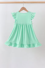 Green character embroidery ruffle dress