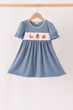 Blue turkey pumpkin embroidery dress