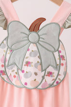 Pink pumpkin bow applique ruffle romper