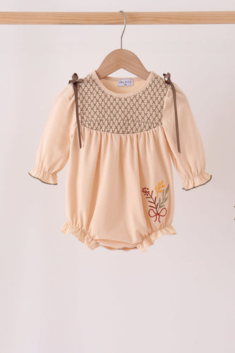 Khaki floral smocked bubble - ARIA KIDS