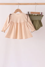 Khaki floral smocked bloomer set - ARIA KIDS