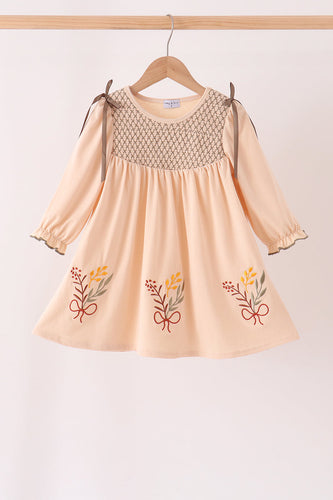 Khaki floral smocked dress - ARIA KIDS