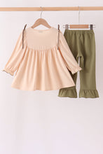 Khaki floral smocked ruffle pants set - ARIA KIDS