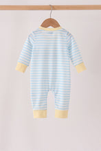 Blue airplane embroidery stripe romper