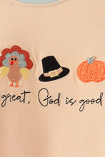 God is great god is good embroidery romper