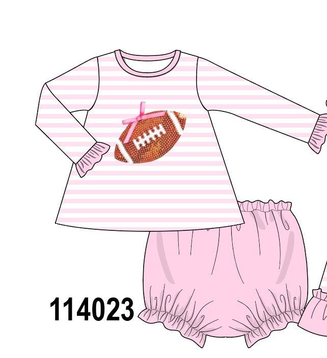 Pink football sequin stripe bloomer set