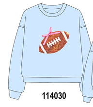 Blue football sequin mom&me top