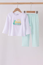 Green excavator french knot stripe pants set - ARIA KIDS