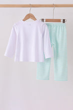 Green excavator french knot stripe pants set - ARIA KIDS