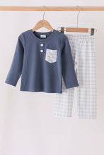 Teal pocket plaid pants set - ARIA KIDS