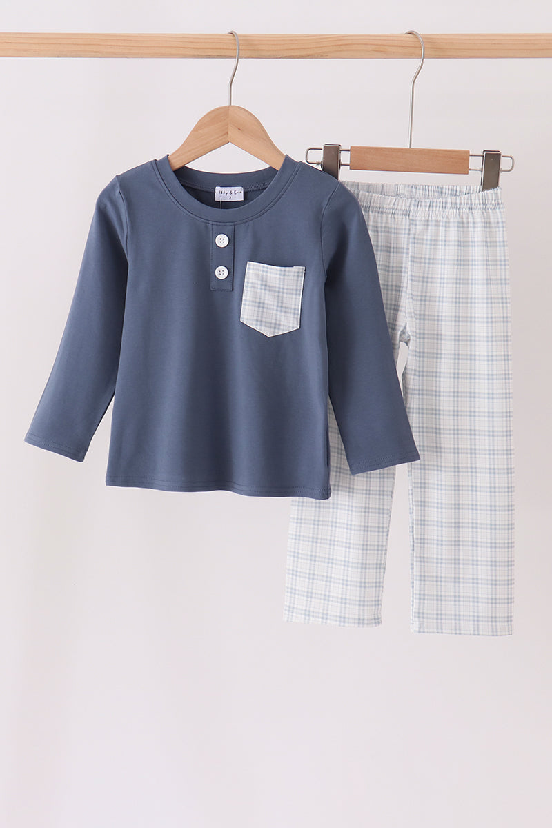 Teal pocket plaid pants set - ARIA KIDS