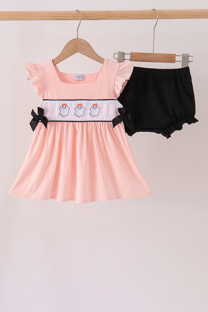 Pink Ghost Embroidery Ruffle Bloomer Set - ARIA KIDS