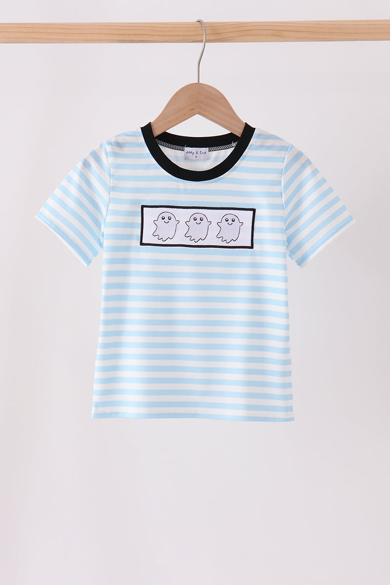 Blue Ghost Embroidery Stripe Top - ARIA KIDS