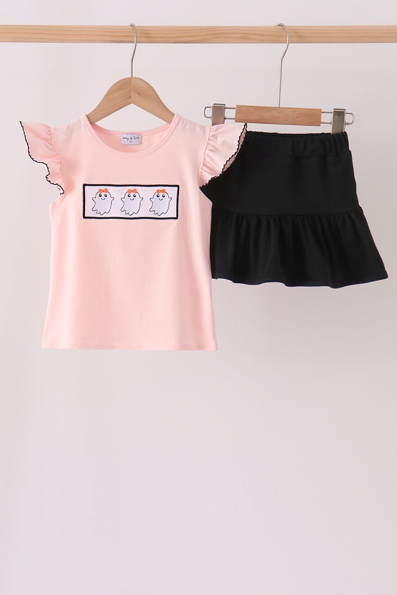 Pink Ghost Embroidery Ruffle Skorts Set - ARIA KIDS