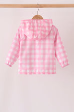 Pink floral embroidery gingham raincoat