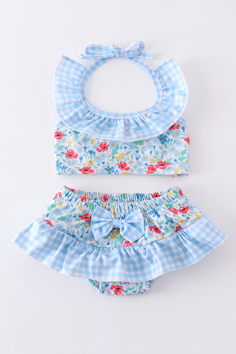 Blue print floral girl 2pc swimsuit - ARIA KIDS