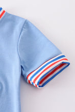 Blue patriotic airplane embroidery boy romper
