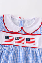 Red flag patriotic embroidery plaid girl set - ARIA KIDS