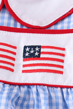 Red flag patriotic embroidery plaid girl set - ARIA KIDS