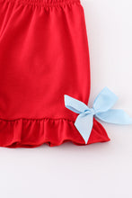 Red flag patriotic embroidery plaid girl set - ARIA KIDS