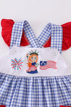 Blue patriotic statue of liberty flag embroidery ruffle dress