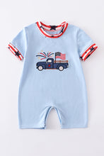 Blue patriotic truck applique boy romper - ARIA KIDS