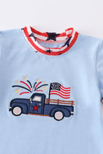 Blue patriotic truck applique boy romper - ARIA KIDS