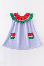 Watermelon embroidery stripe pocket dress