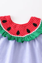 Watermelon embroidery stripe pocket dress
