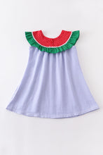 Watermelon embroidery stripe pocket dress