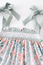 Green floral print lace girl set
