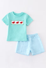 Green watermelon embroidery boy short set - ARIA KIDS