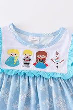 Blue princess embroidery ruffle pocket dress