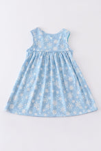 Blue princess embroidery ruffle pocket dress